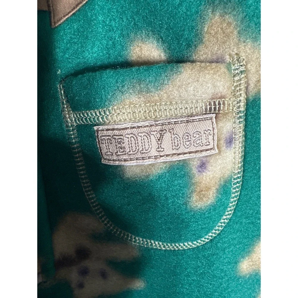 NWT Vintage Teddy Bear Fleece Hooded Bunting Snowsuit Green 24 Months New